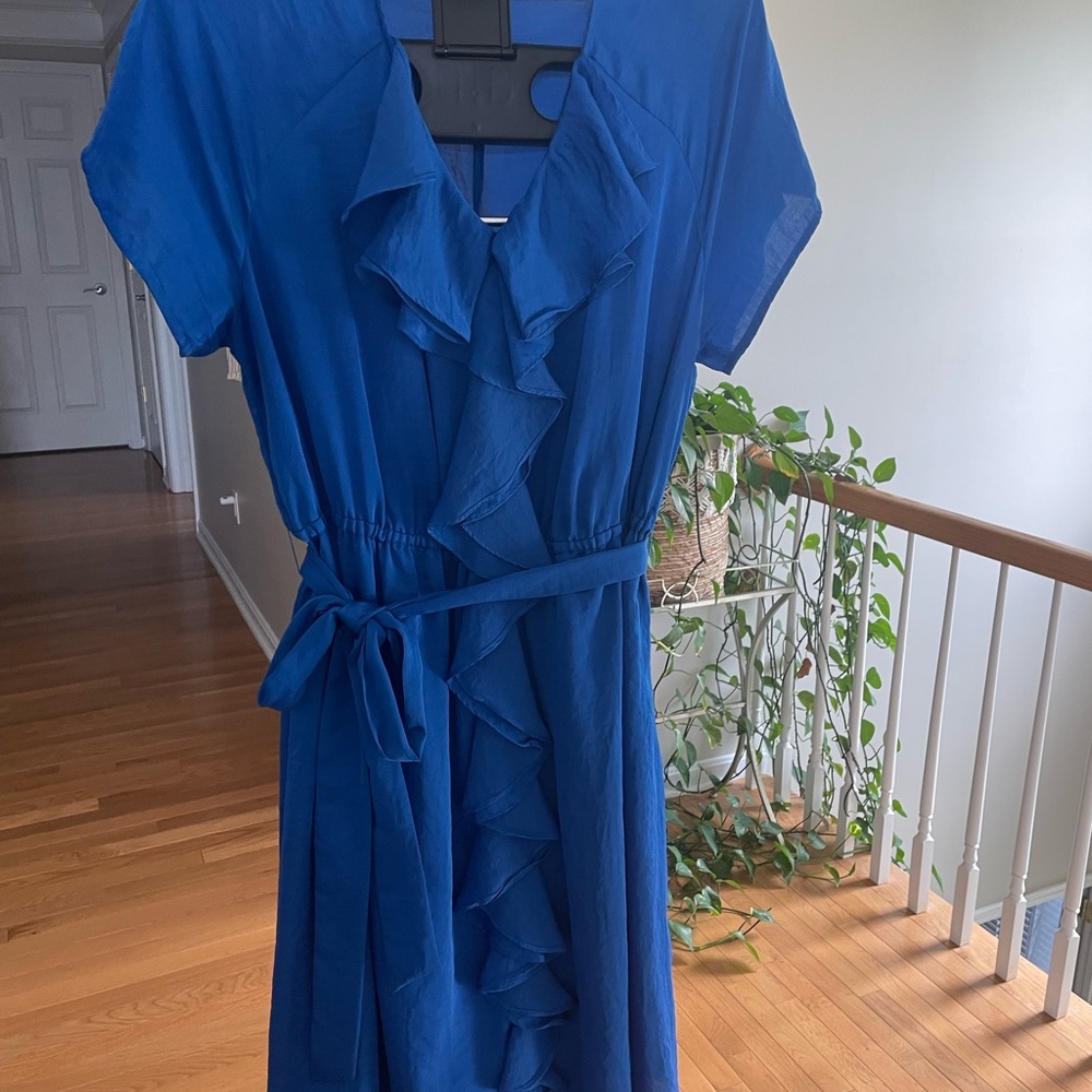 Blue Ruffle Wrap-Front Dress